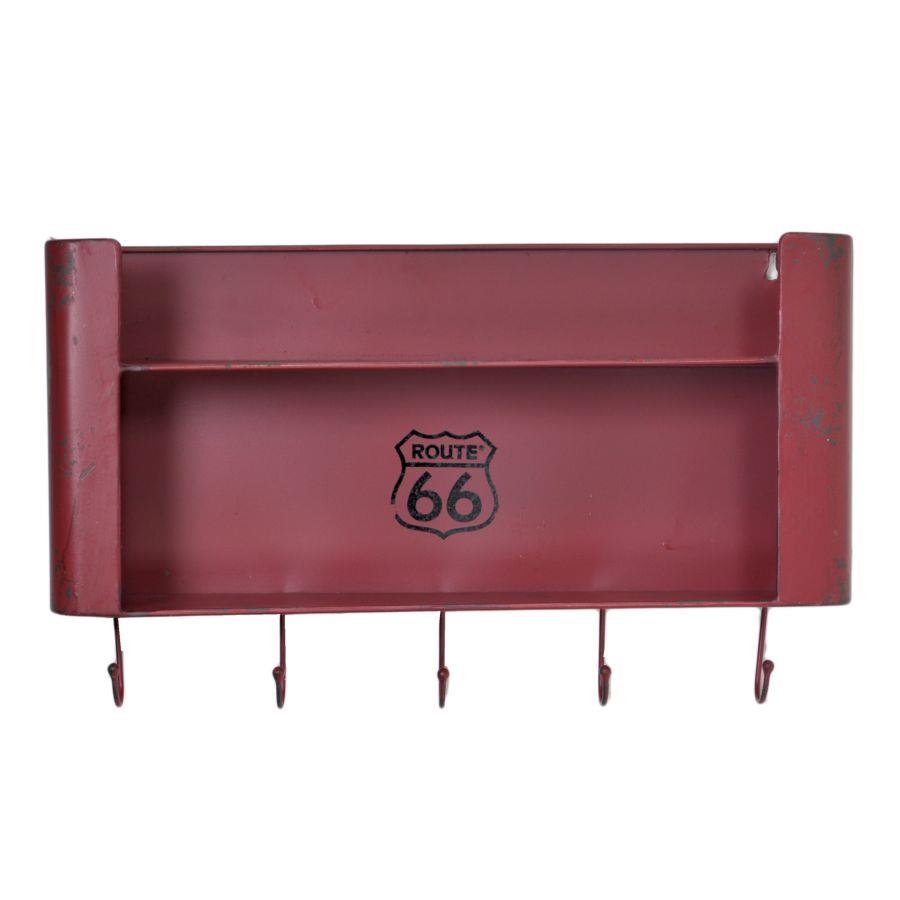 Mensola Metallo Bristol Rosso 2 Piani con Appendino 5 Posti Rett cm50x10h30