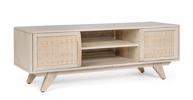 Mobile Porta Tv 2A Sahana - Struttura in Legno di Mango con Ante in Rattan