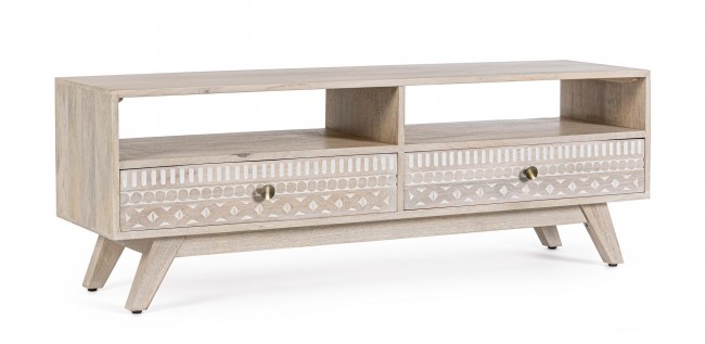 Mobile Porta TV 2C Indira - Legno di Mango - Stile Vintage - Dimensioni: 130x35x45 cm