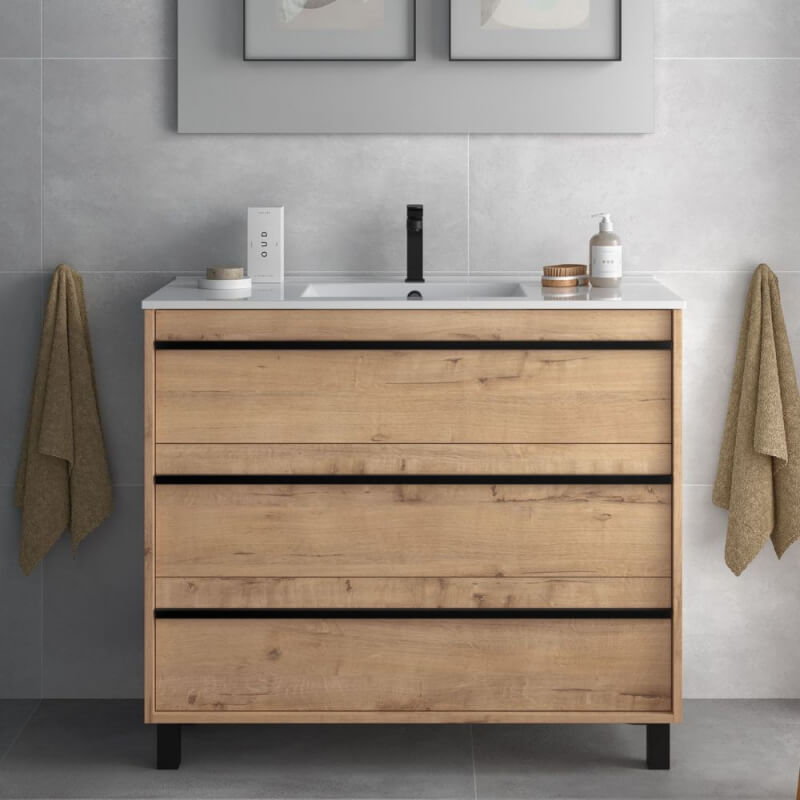 Mobile bagno Geco100 rovere ostippo con lavabo 3 cassetti 100x45x86h