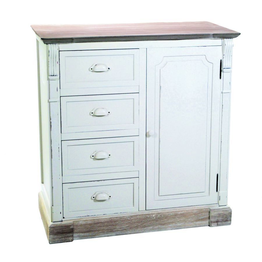 Mobile legno grezzo shabby 4 cassetti + 1 anta 44x84x87 cm