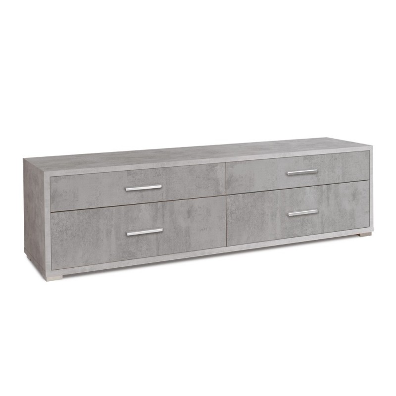 Mobiletto basso porta TV in legno con quattro cassetti Beton Cemento 179x47x h50 cm