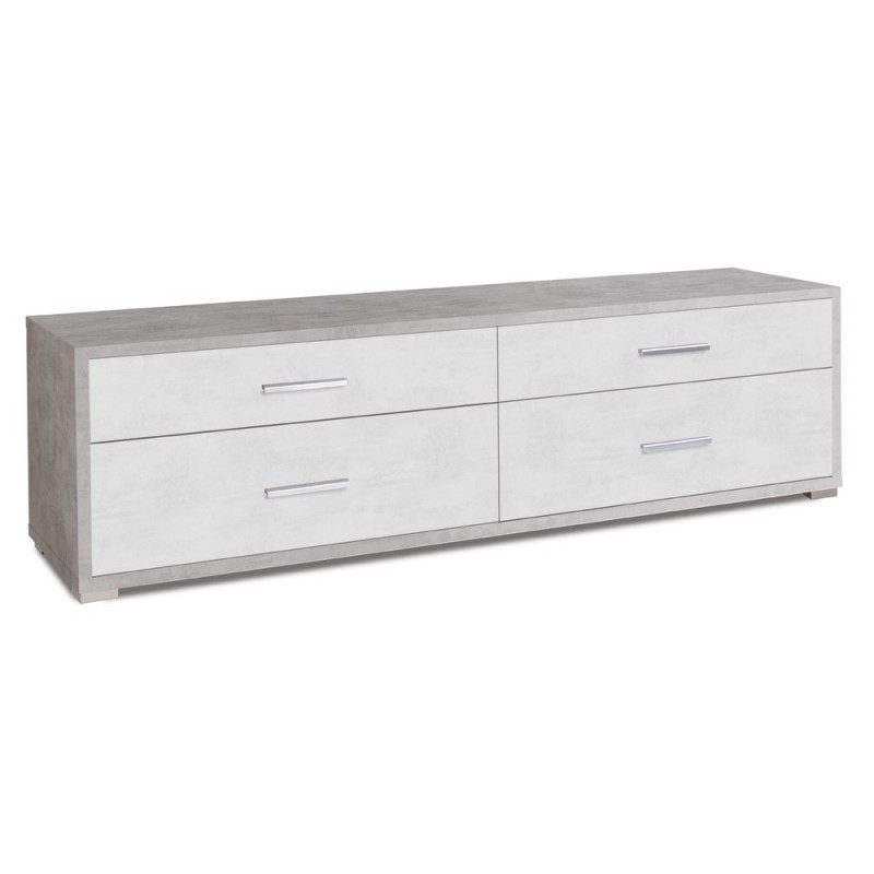 Mobiletto basso porta TV in legno con quattro cassetti Cemento Bianco 179x47x h50 cm