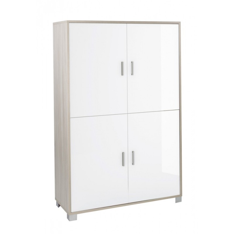 Mobiletto quattro ante per ufficio Olmo Bianco Lucido 107x41x162 cm