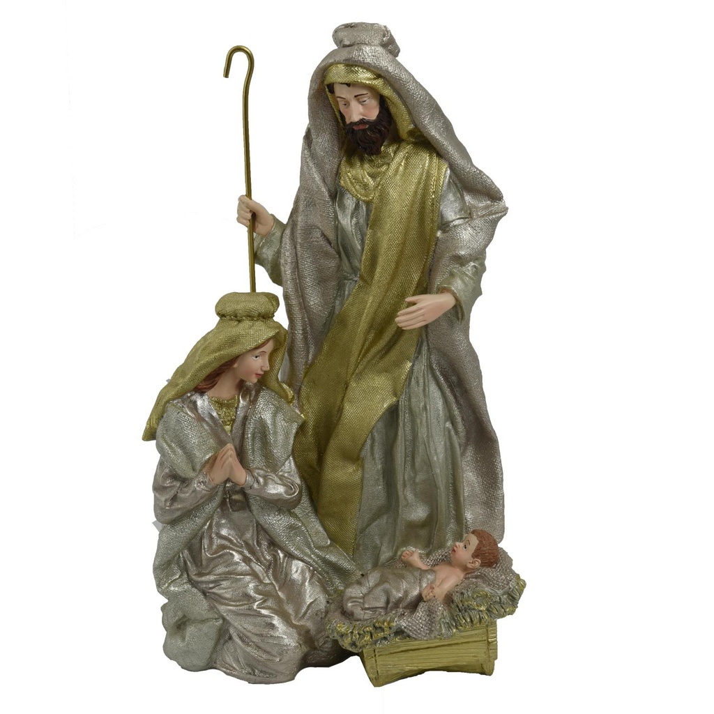 Natività in resina bianco oro 24,5x19,5x39,5 cm