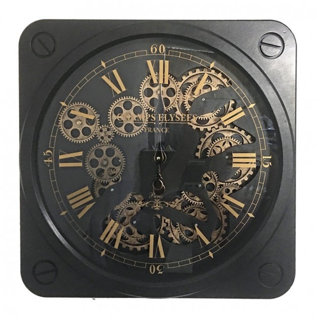 Orologio Parete Engrenage 49x49 - Acciaio e Vetro - Funziona a Batteria