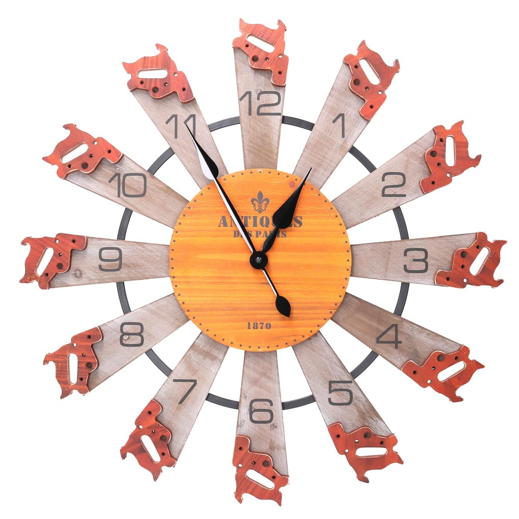 Orologio in legno arancione tondo 60,5x4,5 cm