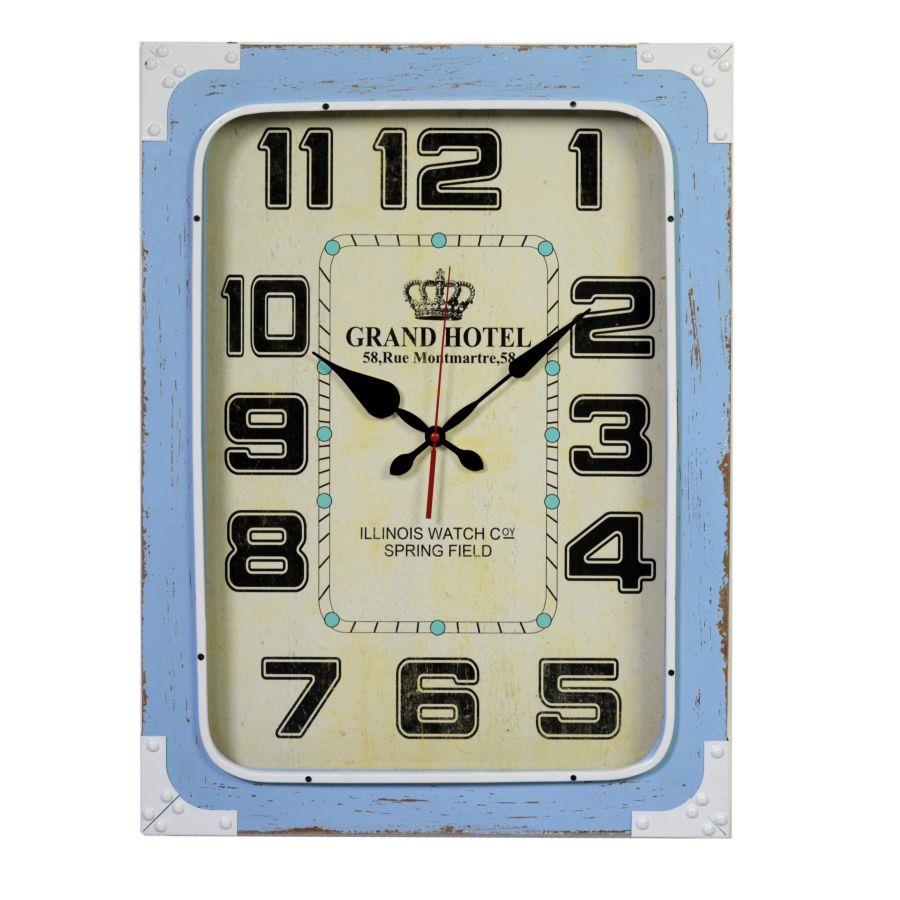 Orologio in legno e metallo azzurro rettangolare 45x7x60 cm