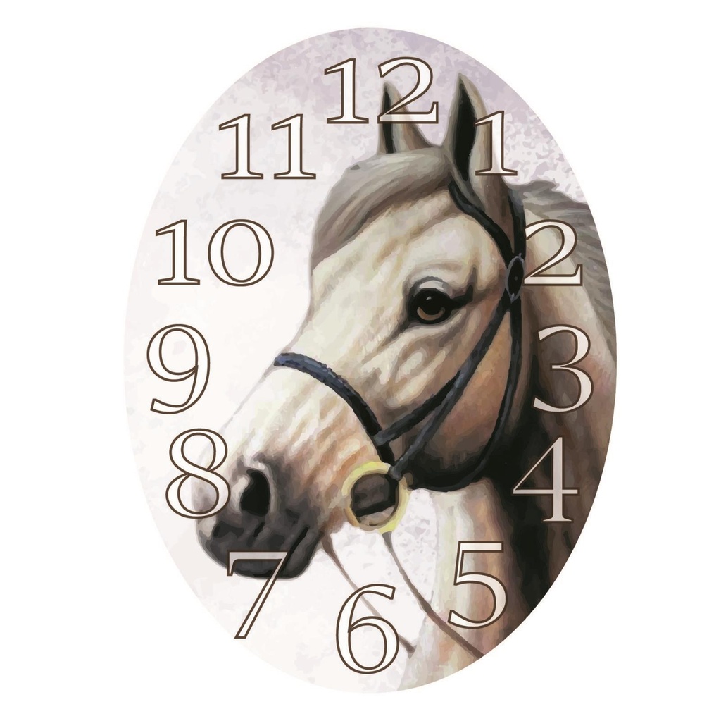 Orologio ovale in legno MDF cm43xh58x1 con cavallo