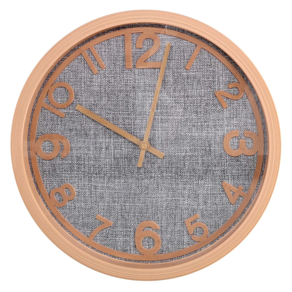 Orologio in plastica effetto legno e tessuto grigio, ø31cm x 4cm