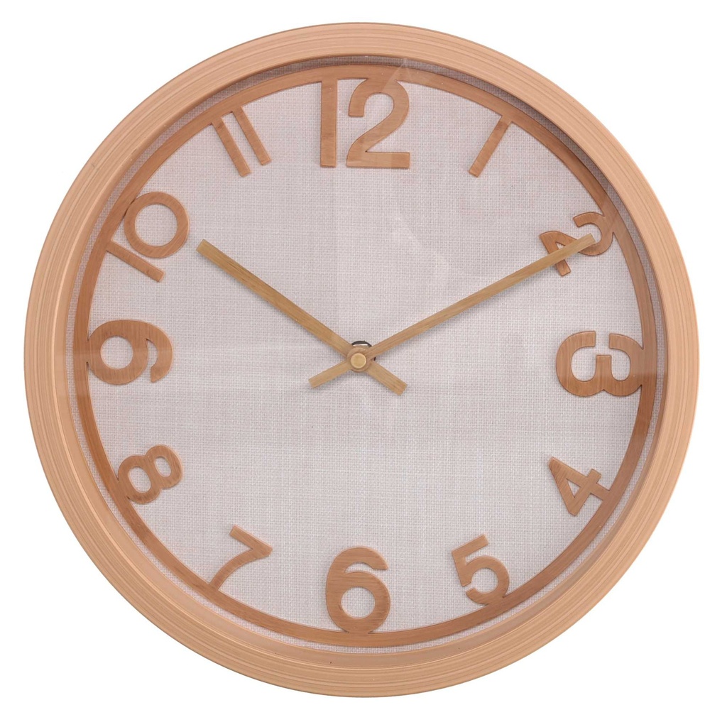 Orologio in plastica effetto legno e tessuto naturale, ø31h4