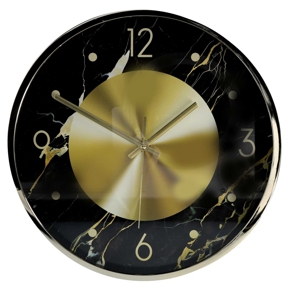 Orologio in Plastica Effetto Marmo Oro e Nero Tondo Ø30,5 cm