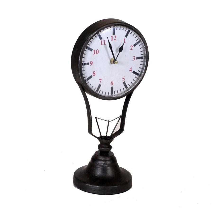 Orologio da tavolo in metallo nero con lampadina, cm 24x15h48