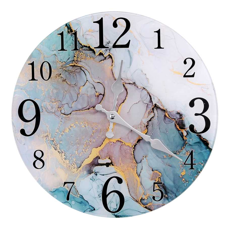 Orologio vetro effetto marmo azzurro tondo 30x4 cm