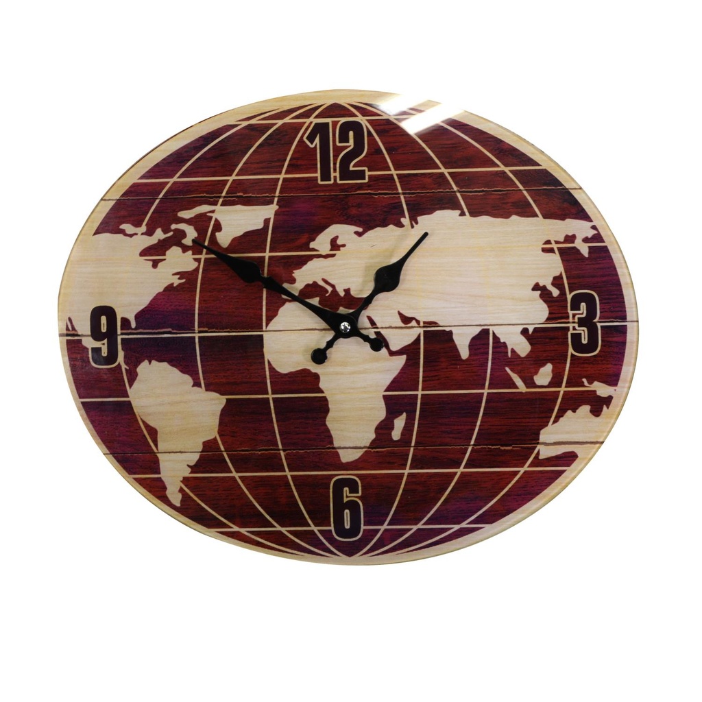 Orologio vetro mondo rosso ovale 34x4cm