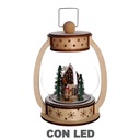 Lanterna in legno con palla di vetro LED naturale 17x13x23,5 cm