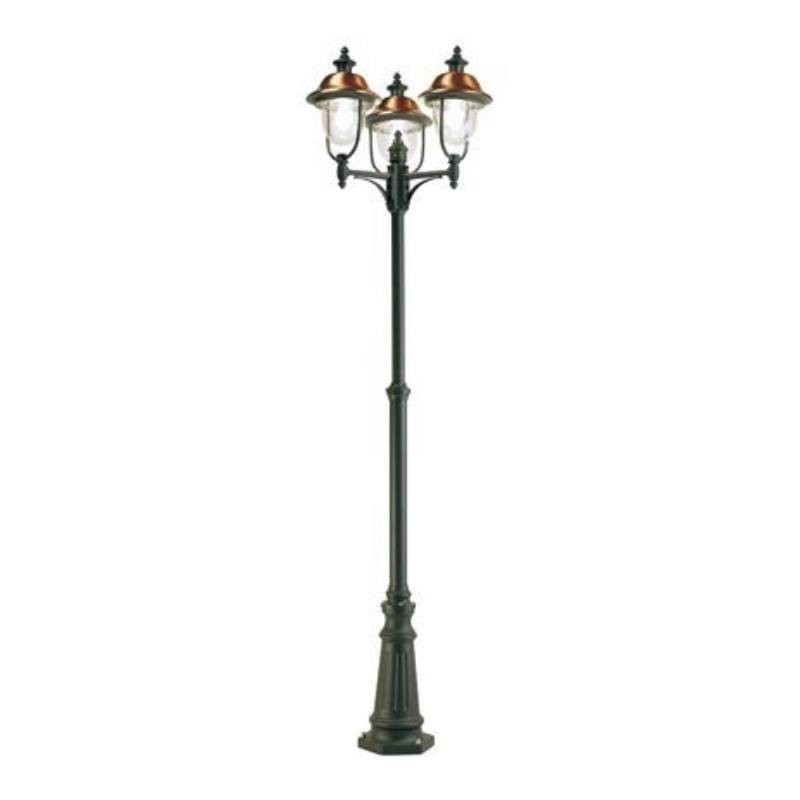Palo 3 luci in alluminio grigio e rame da esterno h.244 cm