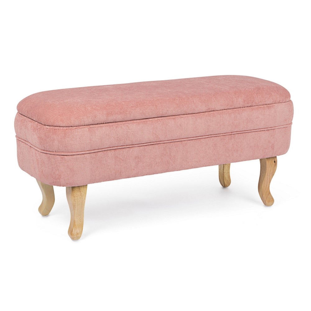 Panca Contenitore Rosa Apribile Portatutto - Struttura in Legno di Pino e Compensato - Gambe in Rubberwood - Rivestimento in Poliestere Effetto Velluto a Coste - Densità Imbottitura in Schiuma Poliuretanica 25 Kg/M3 - Apertura con Pistone - Gambe da Assemblare - Misure 102x41x49h cm