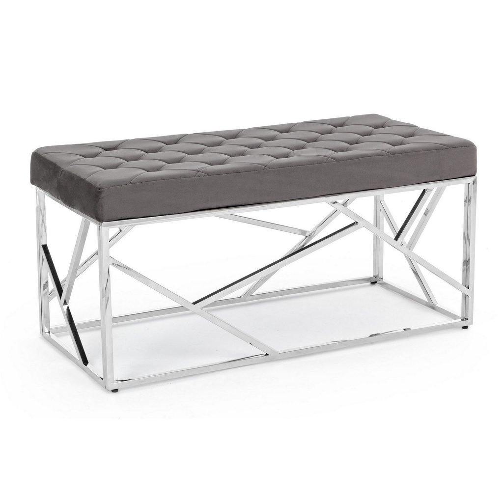 Panca in velluto grigio 97x44 cm