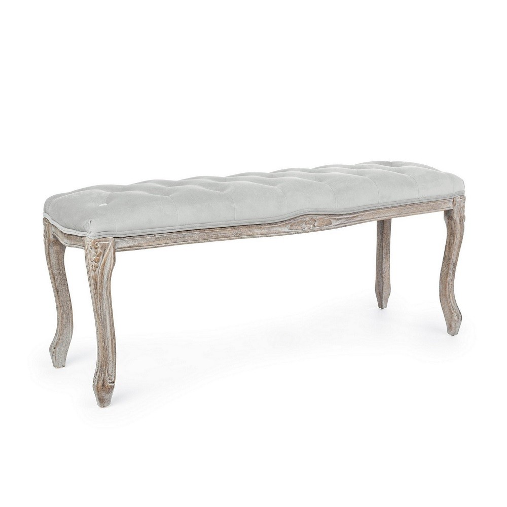 Panca classica in legno velluto grigio Mathilde 110x36x47 cm