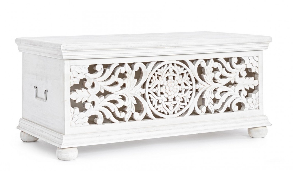 Panca shabby intarsiata bianca portatutto cm 100 x 50 x 45h