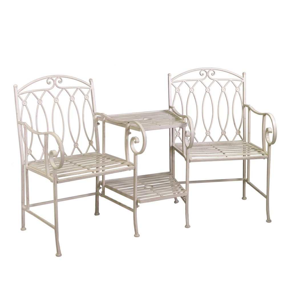 Panchina con Tavolo Ferro Ragusa e Portaombrellone Bianco - Set da Giardino Elegante e Salvaspazio