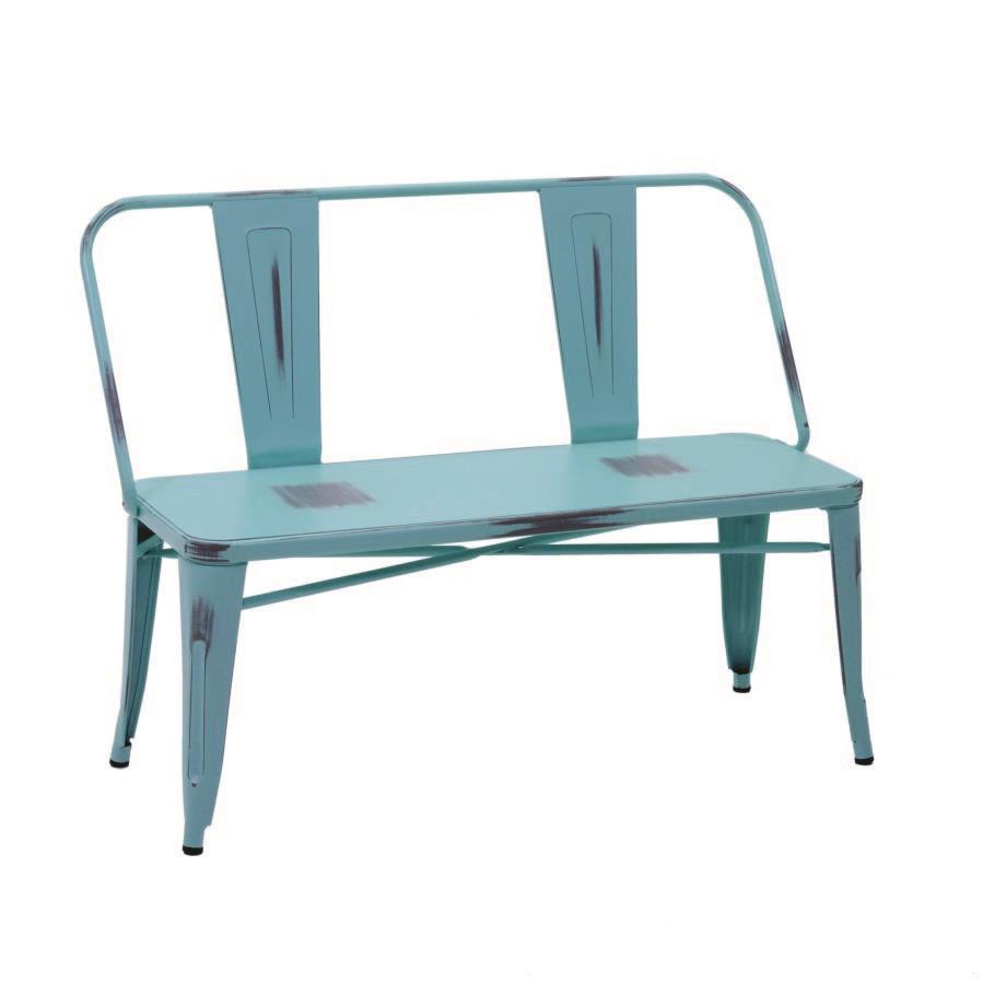 Panchina in ferro Bristol azzurro antico con schienale - 51x111x82,5 cm