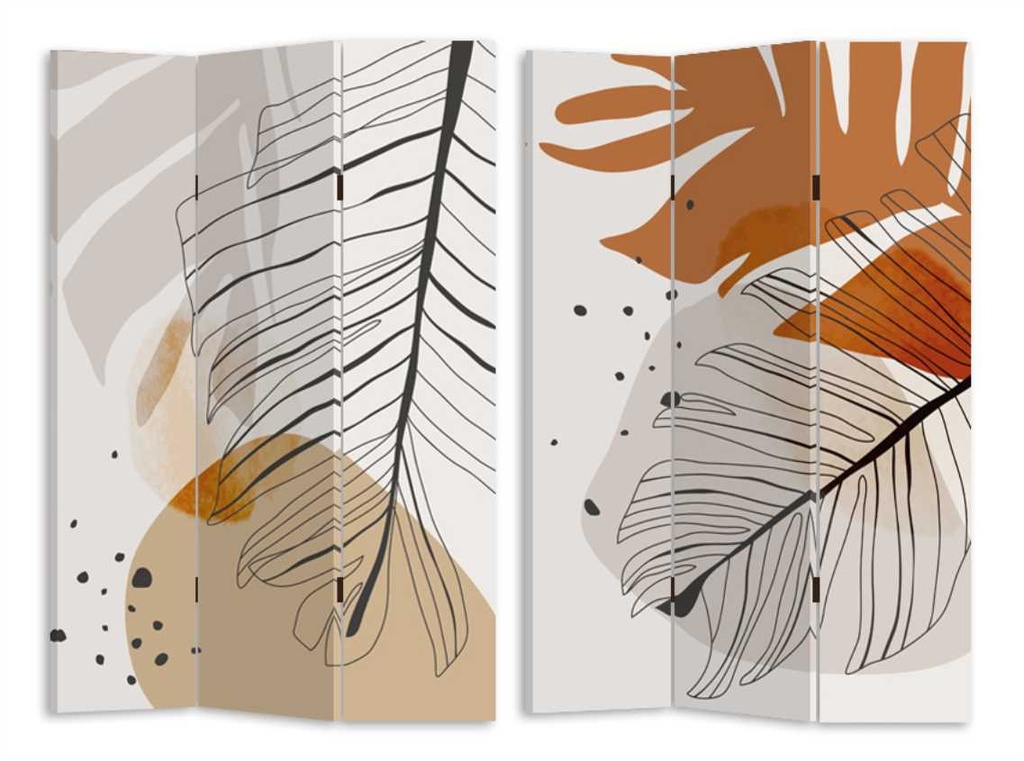 Paravento stampa foglie beige arancione 3 ante rettangolare 120,6x2,5xh180