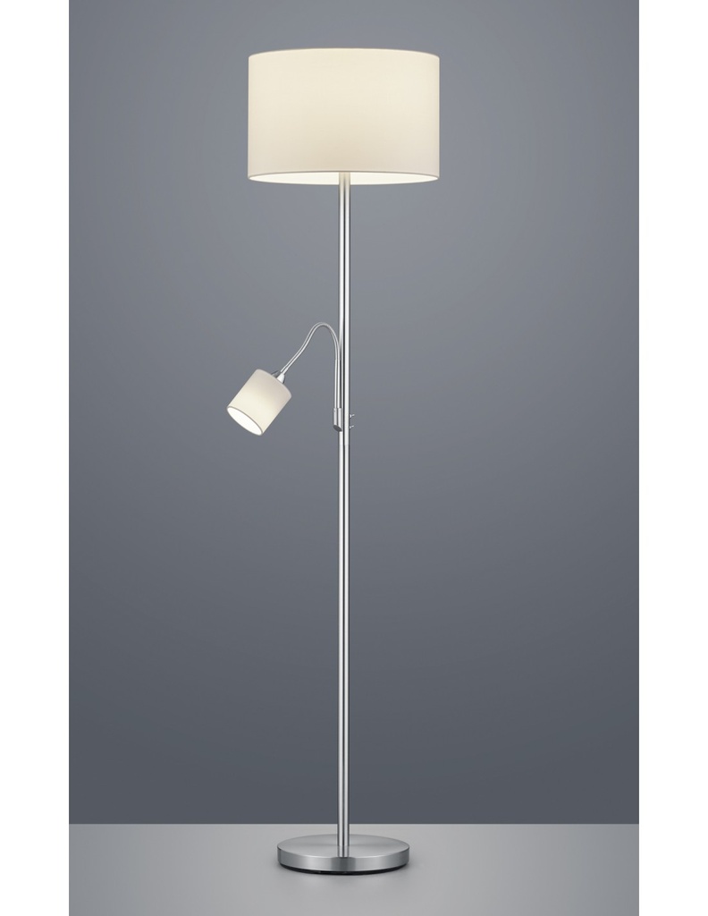 Piantana Nichel con Paralume Tessuto Bianco e Spot Lettura