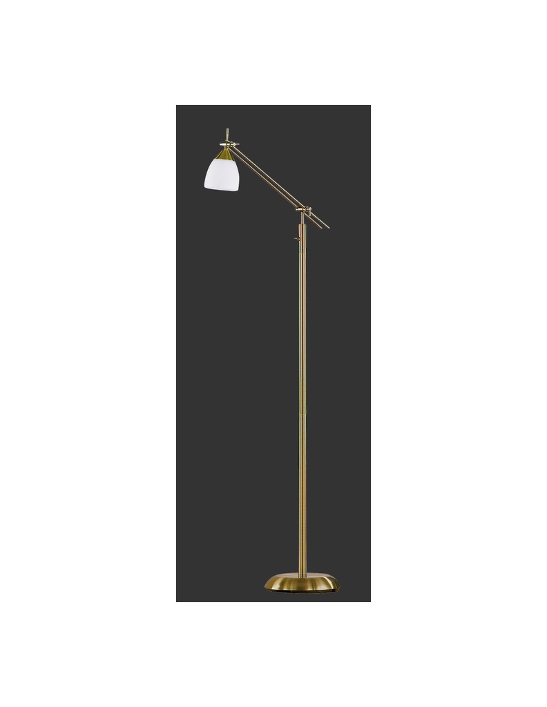 Piantana Icaro Ottone Invecchiato con Spot Vetro Opaco Bianco H165 cm