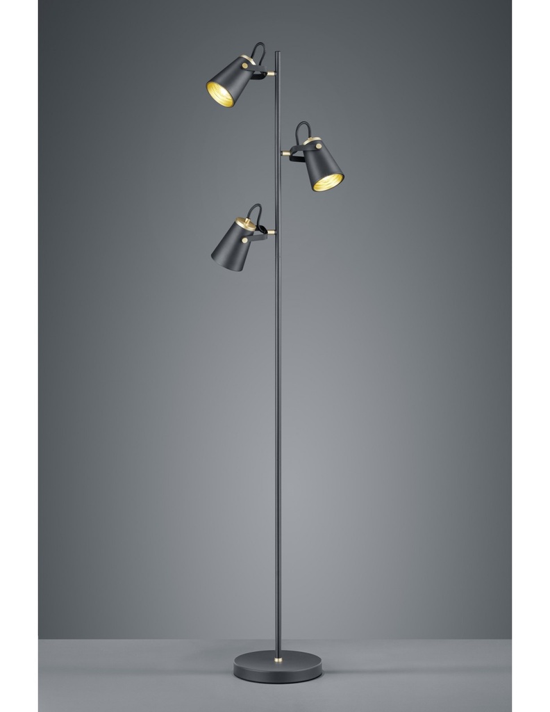 Piantana Minimal 3 Coni Orientabili Edward H160 cm Nero e Oro