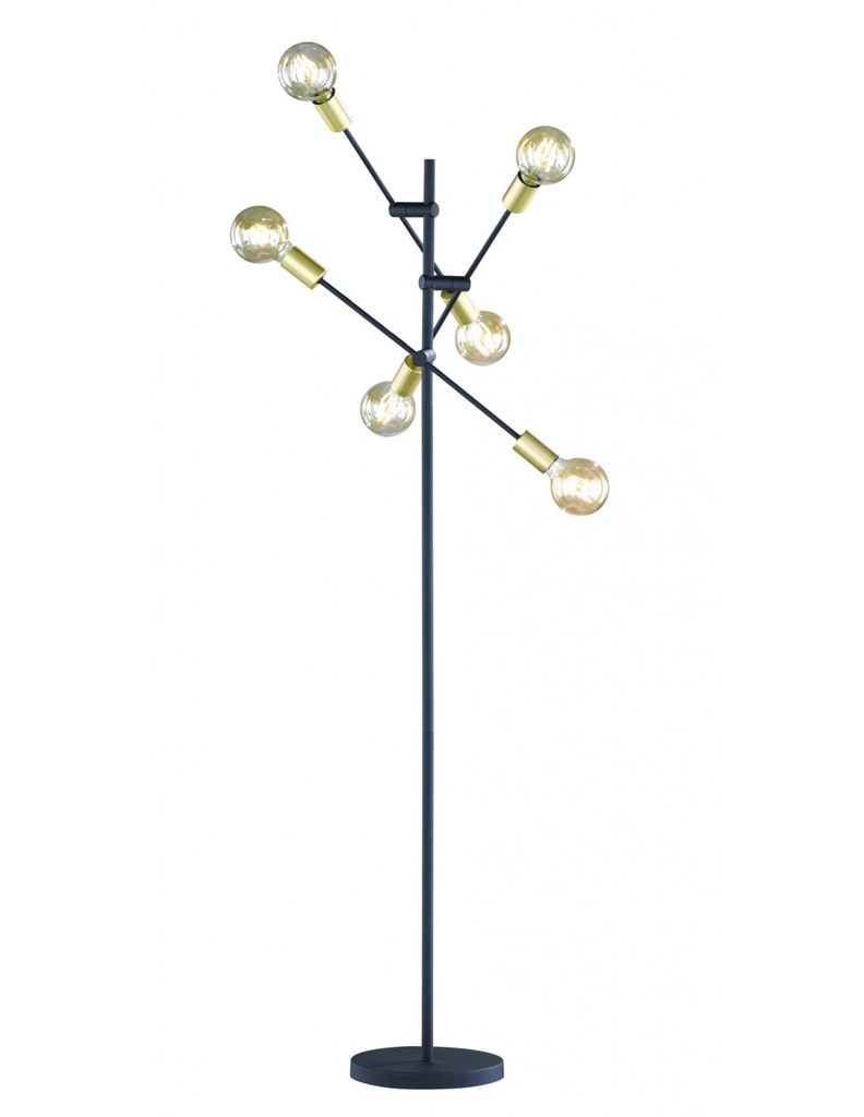 Piantana Minimal 6 Luci Orienabili Cross Nero e Oro