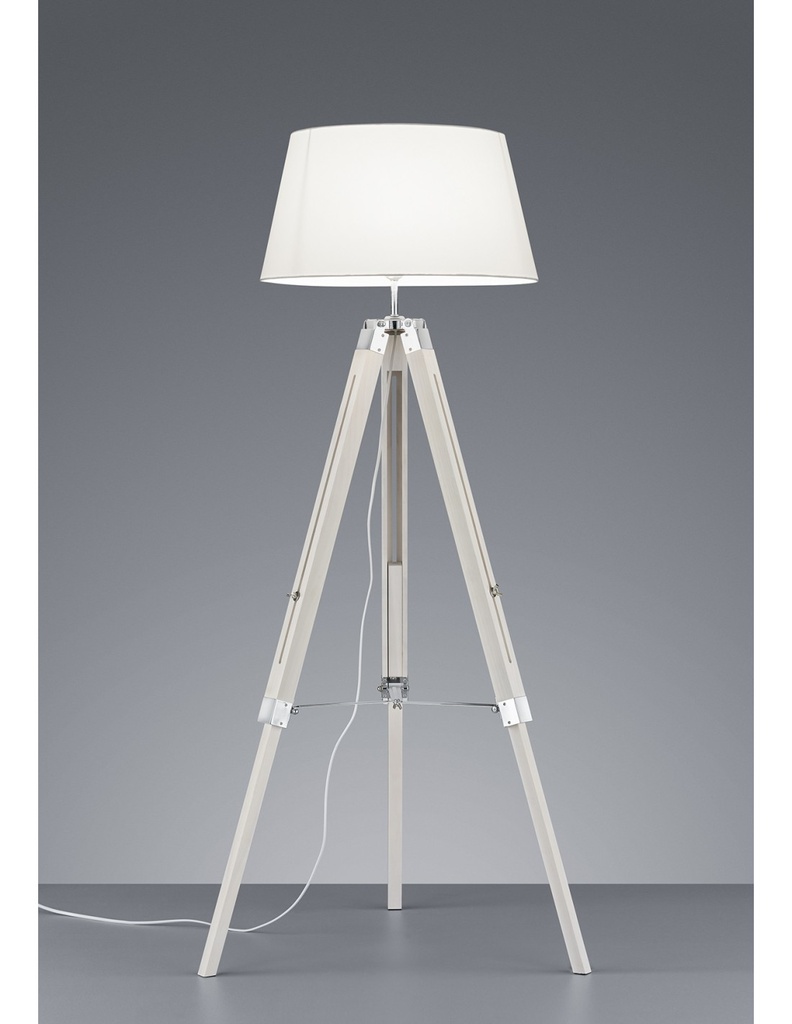 Piantana Moderna Treppiede Legno Tessuto Bianco H143 cm