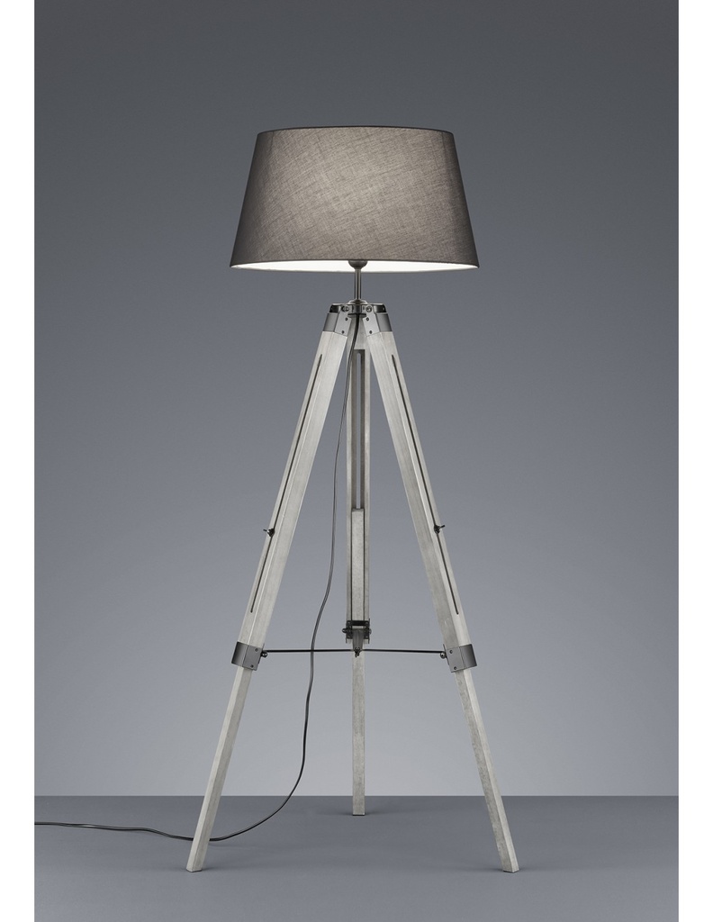 Piantana Moderna Treppiede Legno Tessuto Grigio H143 cm