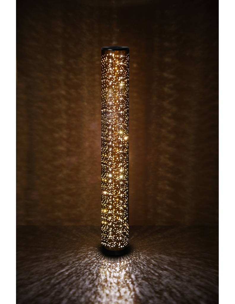 Piantana Tessuto Nero Oro Cilindro Led Effetto Stelle Vintage