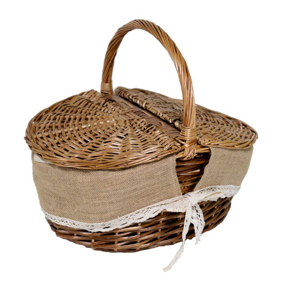 Cesto Picnic Francesca in vimini con copertura ovale in juta cm41x32h19-24-37