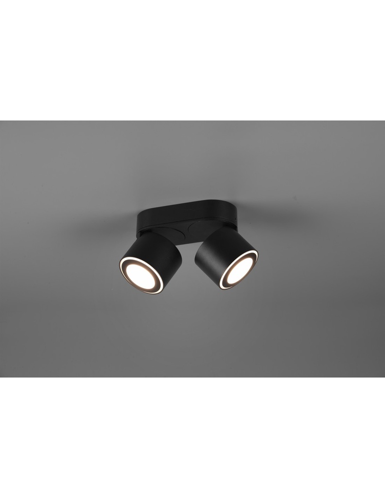 Faretto Plafone 2 Spot Led Doppia Emissione L18 cm Taurus Nero