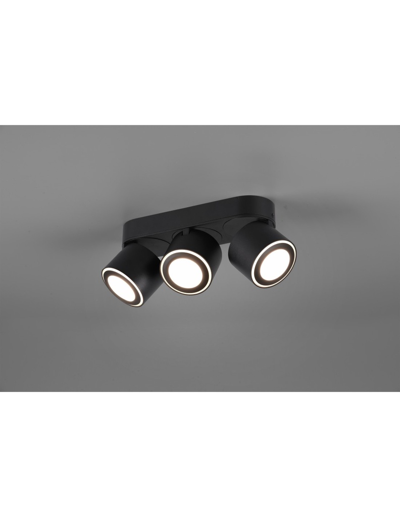 Plafone 3 Spot Led Doppia Emissione L27 cm Taurus Nero