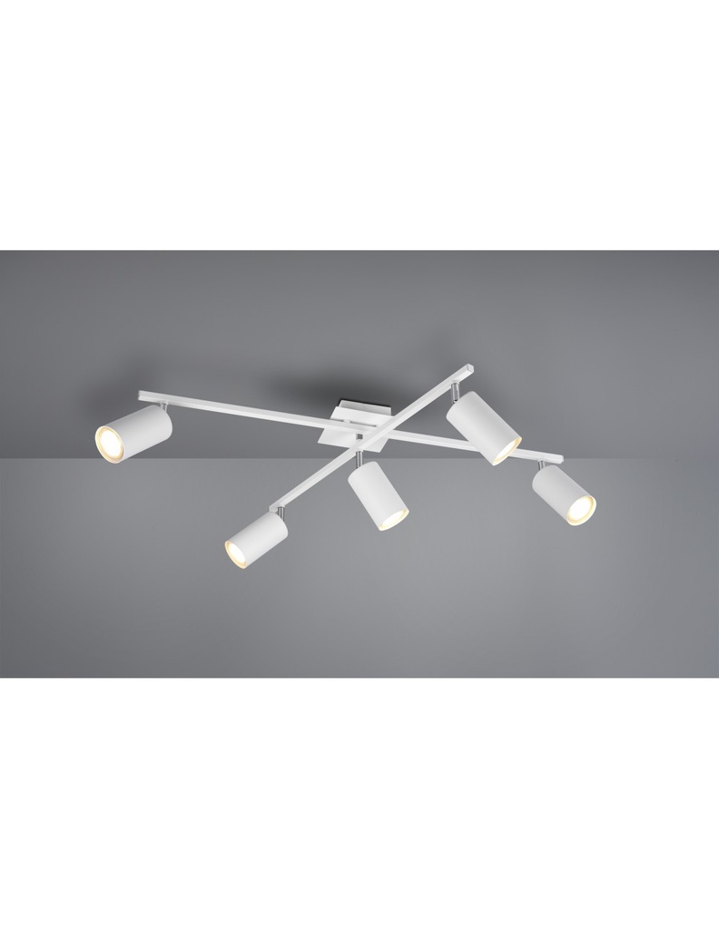 Plafoniera 5 Faretti Cilindro Spot Orientabili Bianco