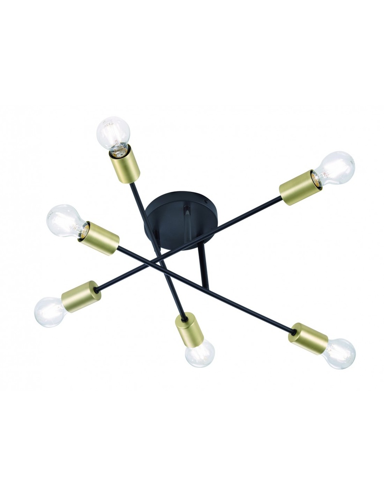 Plafoniera Design Minimal 6 Luci Orientabili Cross Nero e Oro