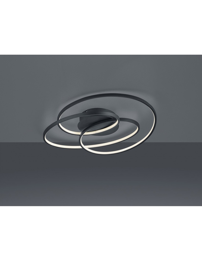Plafoniera a LED dimmerabile Gale 3 cerchi nero opaco 38,5W L60 cm