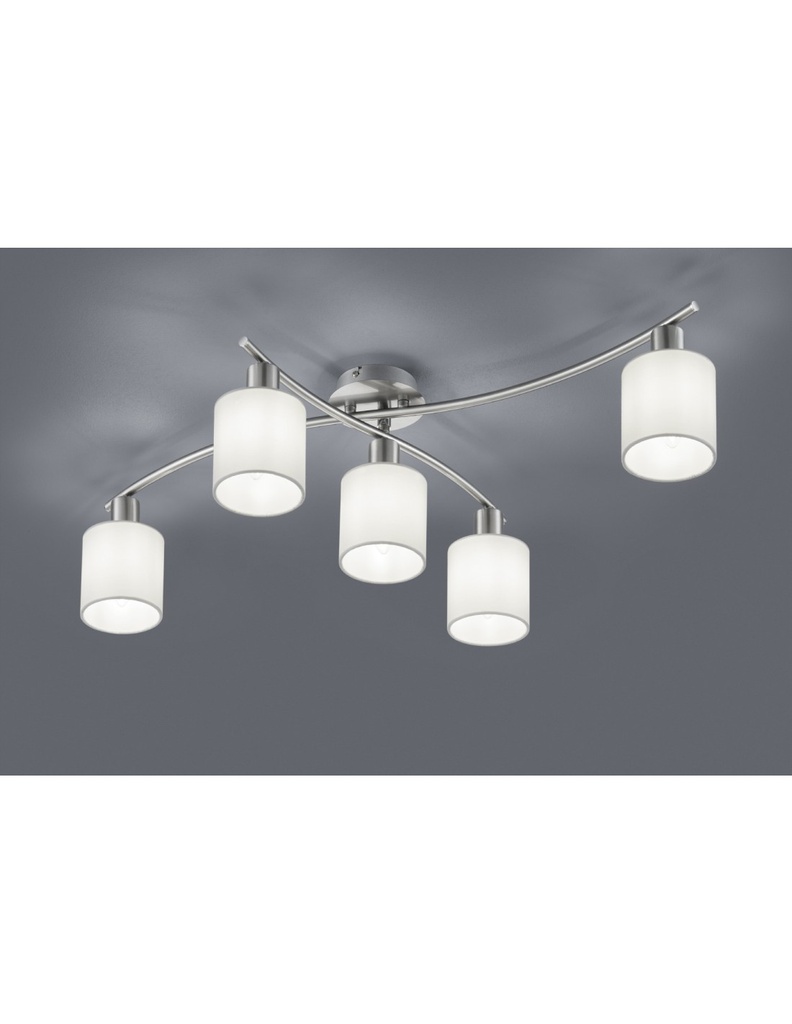 Plafoniera Nichel 5 Paralumi Tessuto Bianco L75 cm