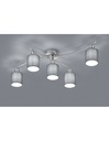 Plafoniera Nichel 5 Paralumi Tessuto Grigio L75 cm