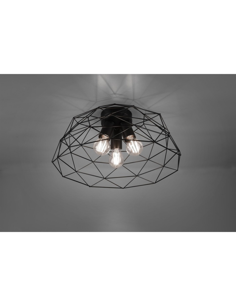 Plafoniera Haval Gabbia 3xE27 Nero Opaco Ø45 cm Trio Lighting