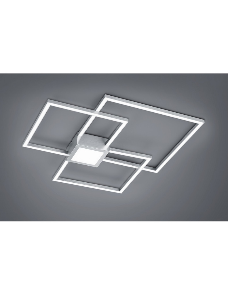 Plafoniera Hydra 3 Quadrati Led 38w Nichel L65 cm Dimmerabile