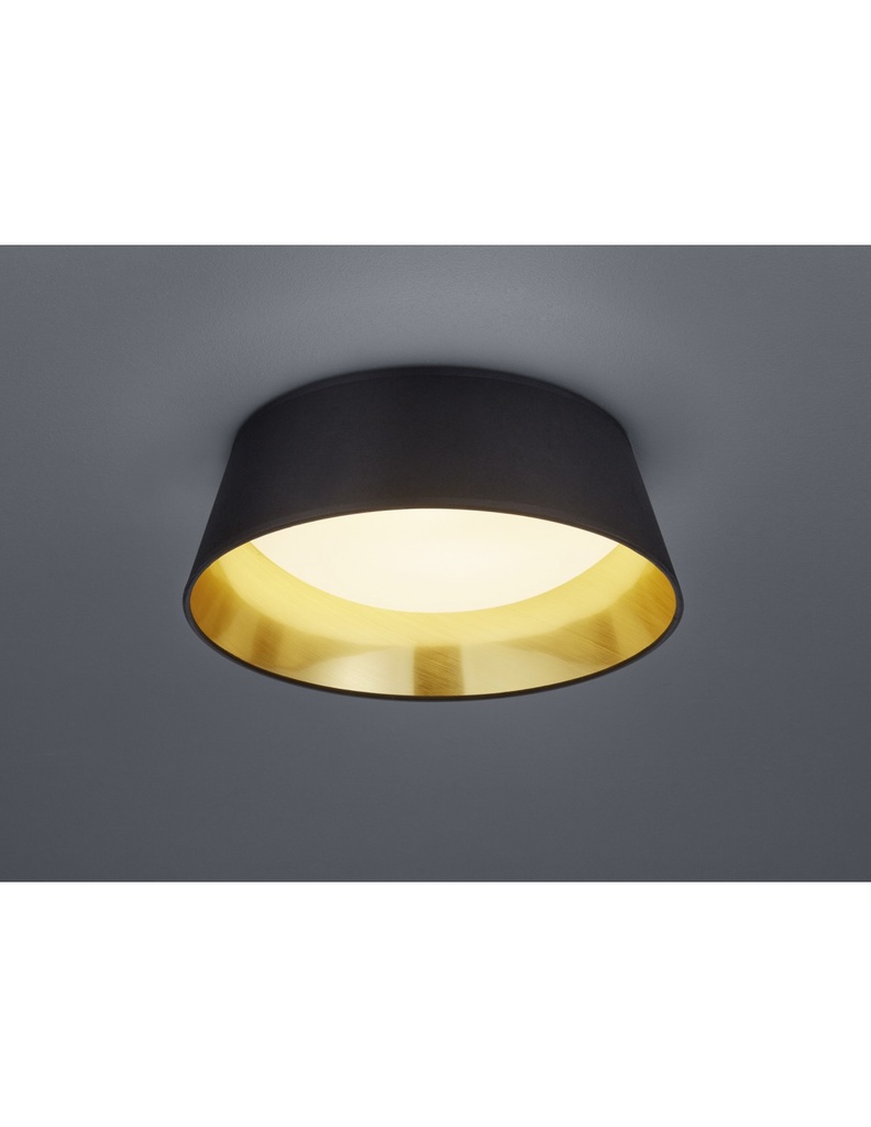 Plafoniera LED Paralume Tessuto Nero e Oro Ø34 cm