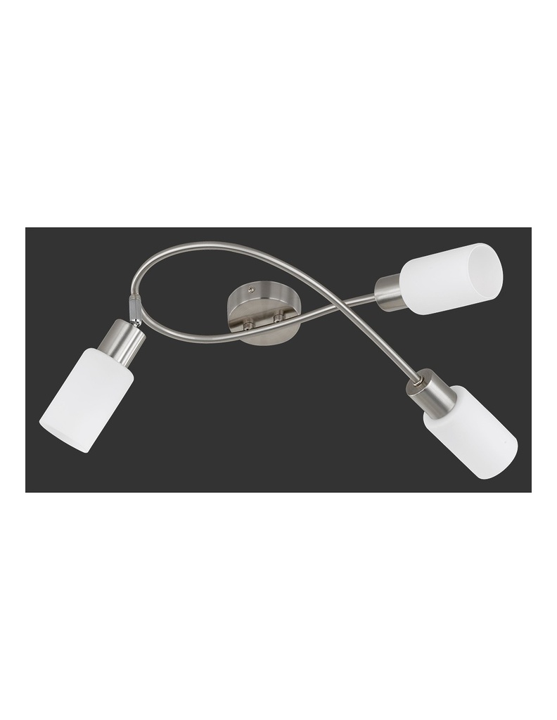 Plafoniera Nichel Braccio Curvo 3 Spot Orientabili Paralumi Vetro Mars Trio Lighting