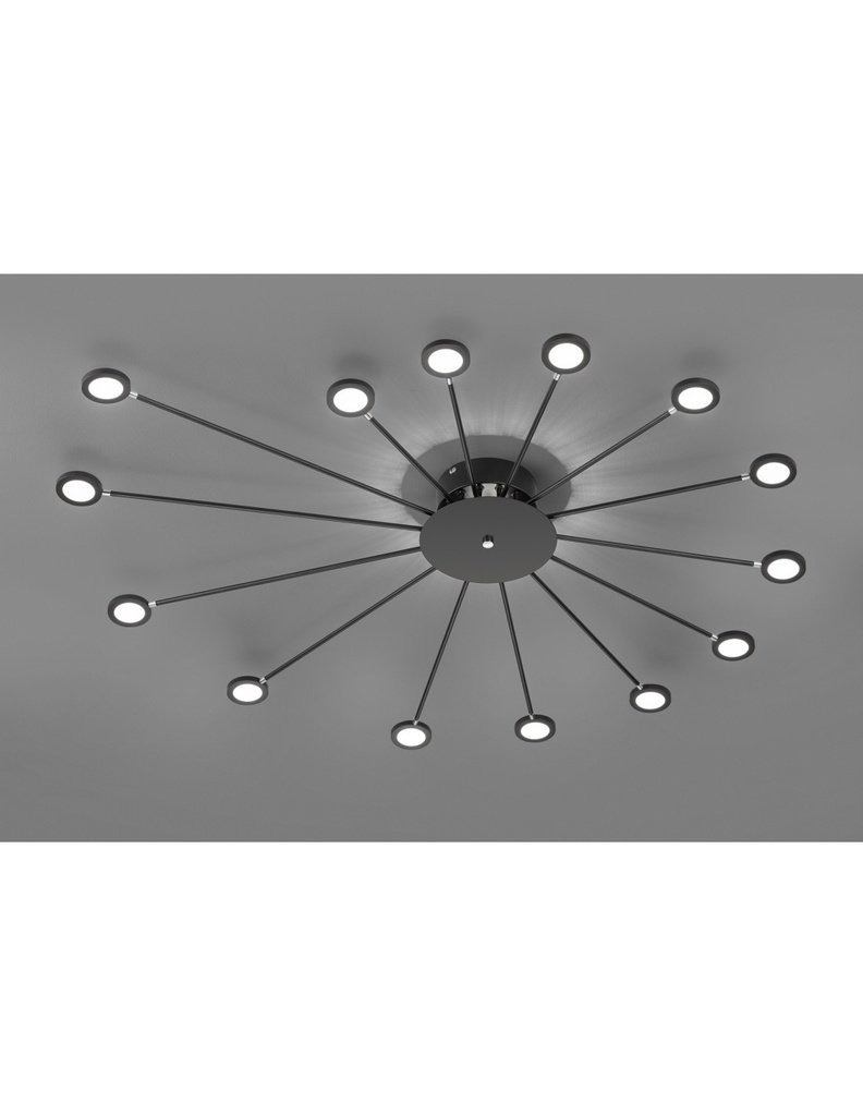 Plafoniera con Luce Indiretta e 14 Punti Led Orientabili Peacock Nero