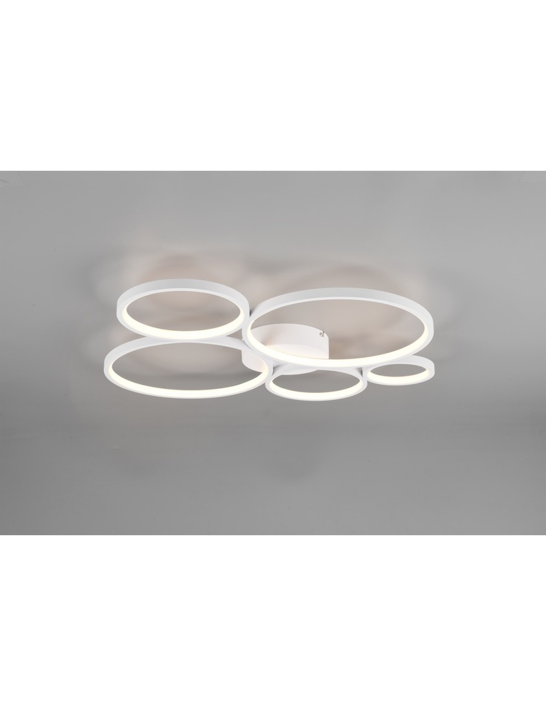 Plafoniera Rondo 5 Cerchi Led Dimmerabile Bianco L59 cm