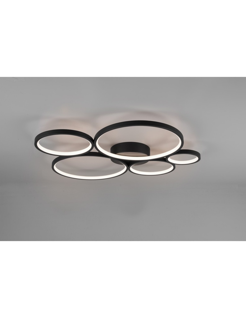 Plafoniera Rondo 5 Cerchi Led Dimmerabile Nero L59 cm